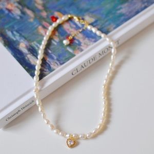 Fresh Water Pearl Necklace with Heart Zircon Pendant